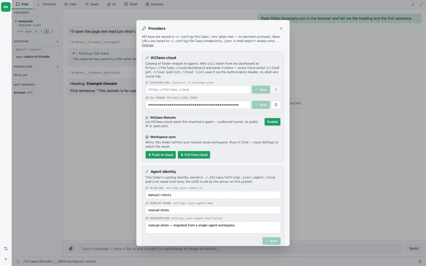 Settings & API keys — one row per provider, with the key state and where it is stored